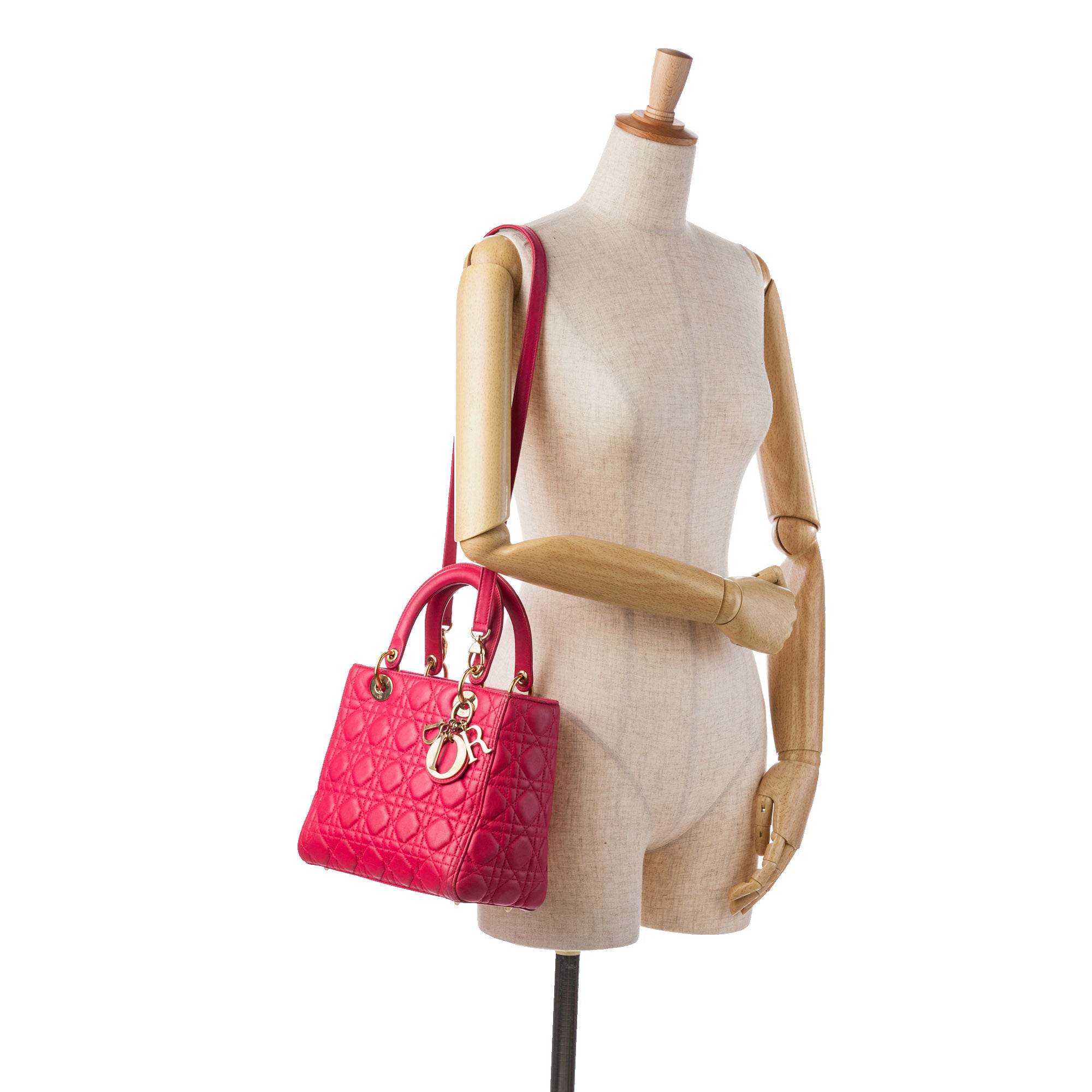 Dior | Pre-Owned Medium Lambskin Cannage Lady | Pink/Dark Pink