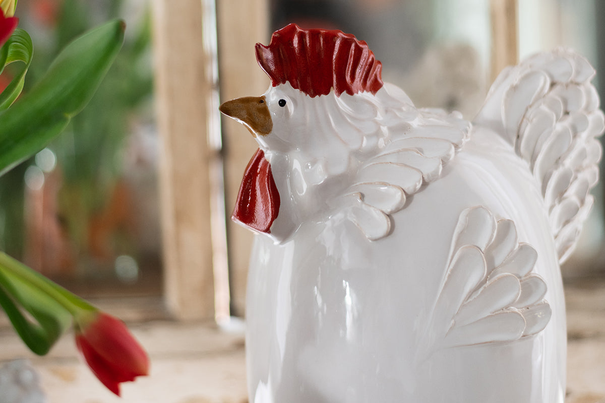 Ceramic Country French Rooster | White | Large