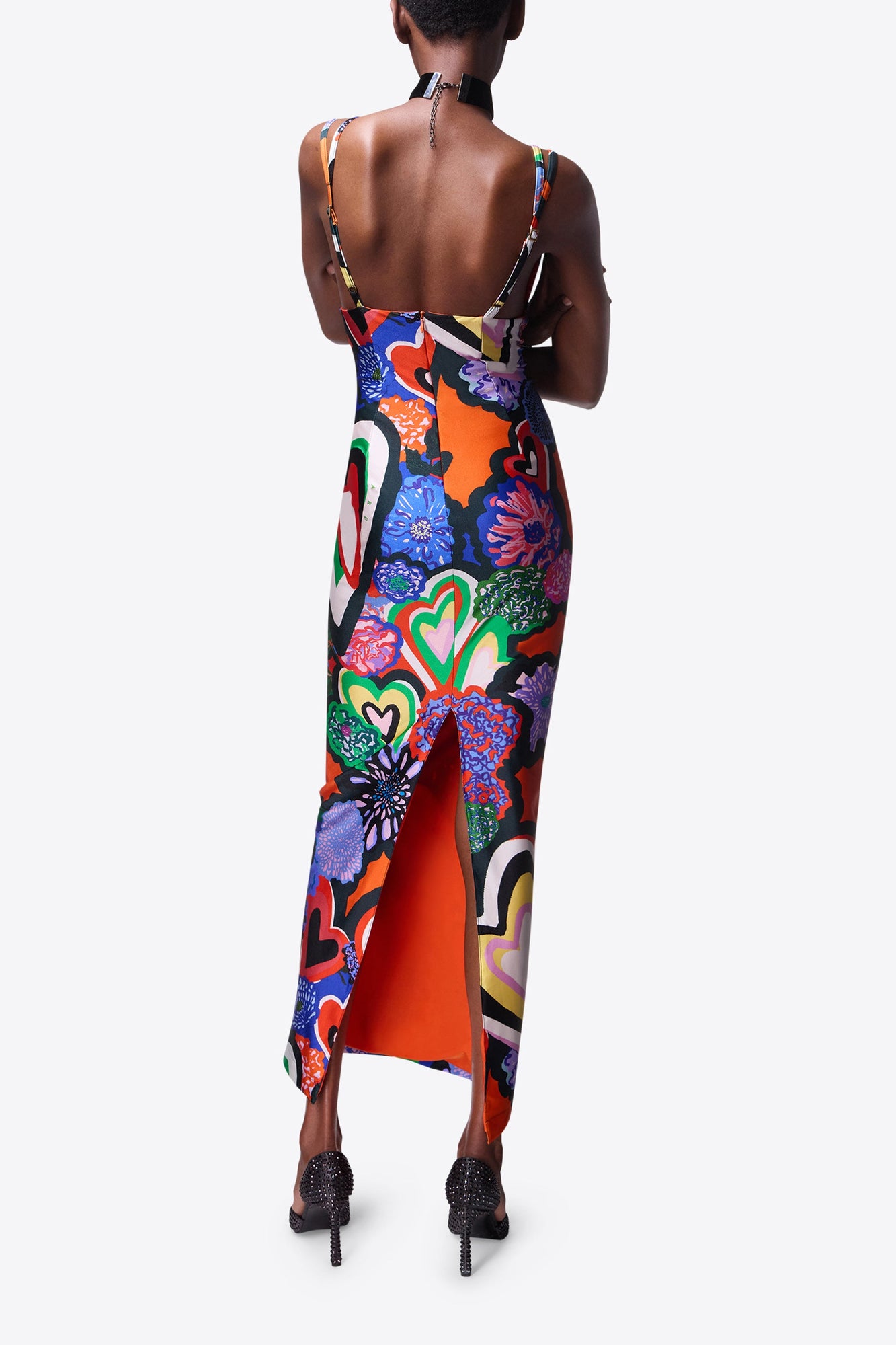 Heart Printed Maxi Dress | Orange Multi