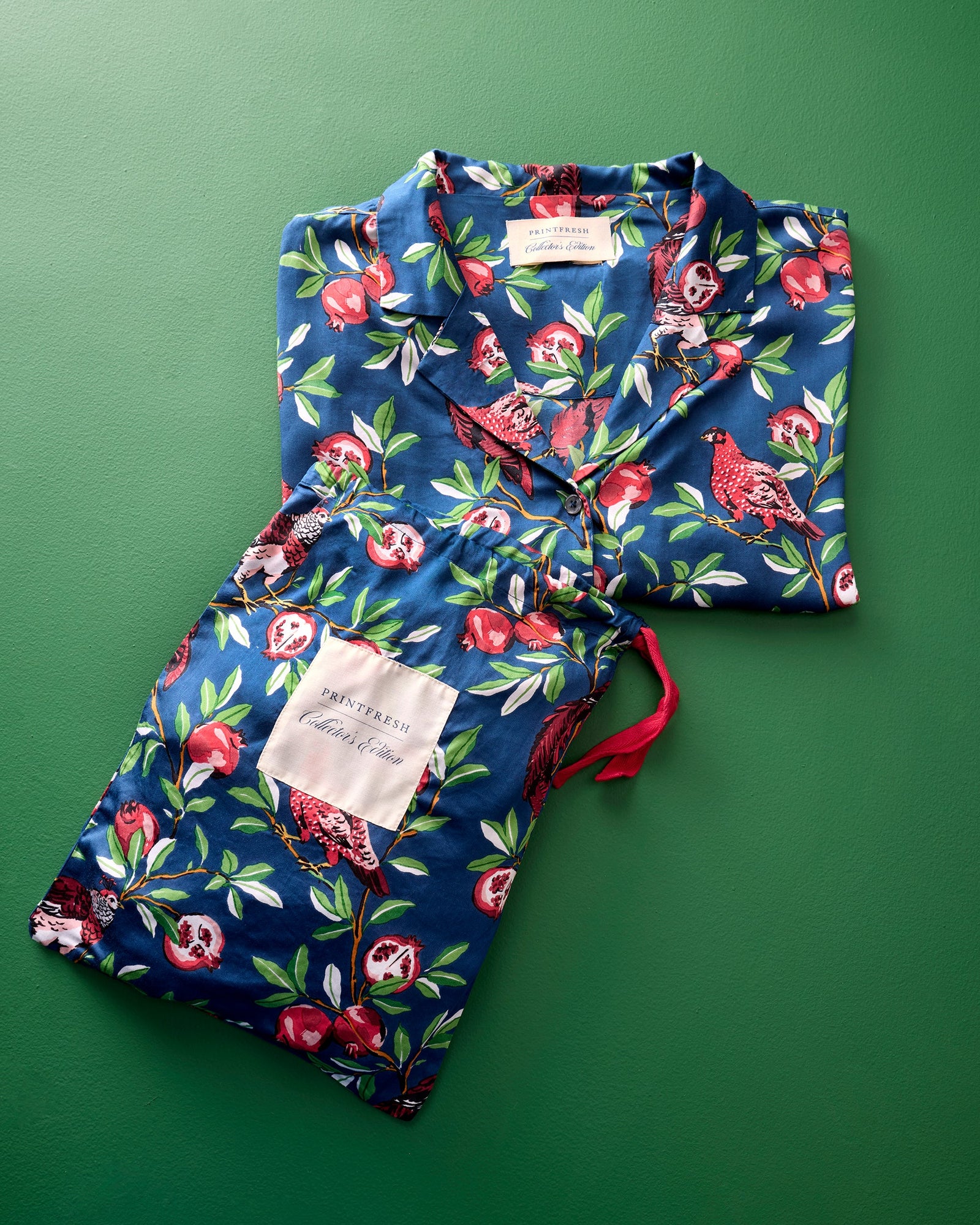 Pomegranate Tree - Eco Satin Short Set - Navy - Printfresh