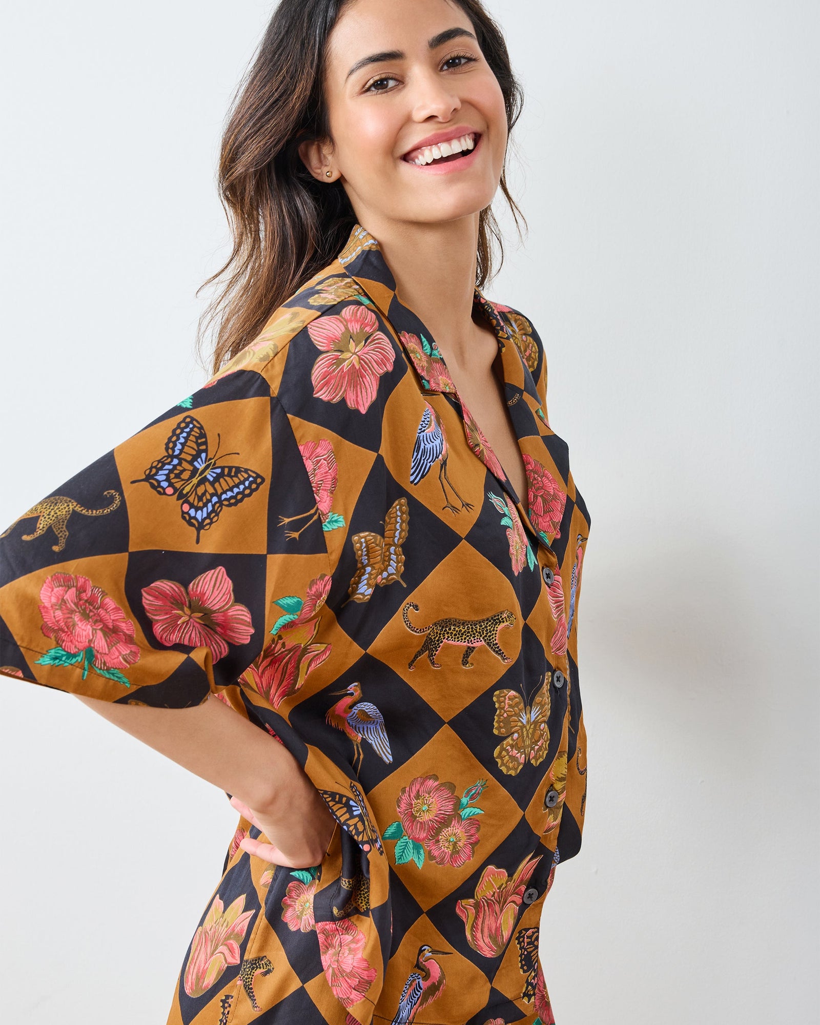 Botanical Checkerboard - OLD Eco Satin Wildest Dreams Set - Caramel - Printfresh
