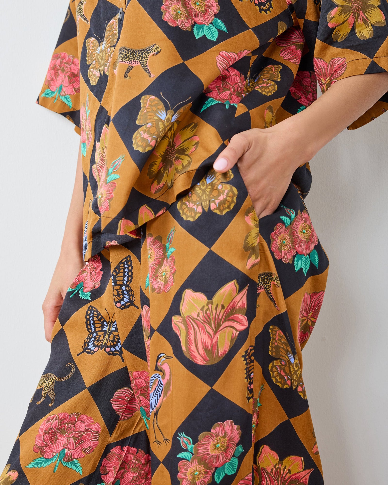 Botanical Checkerboard - OLD Eco Satin Wildest Dreams Set - Caramel - Printfresh