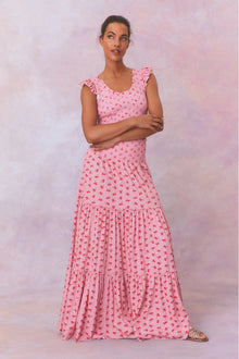 Womens | Phia Floral Printed Smocked Maxi Skirt | Cherry Pink