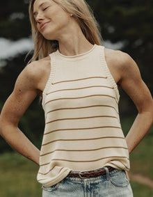 Women | Wanderlust Hi-Neck Tank | Fennel Stripe
