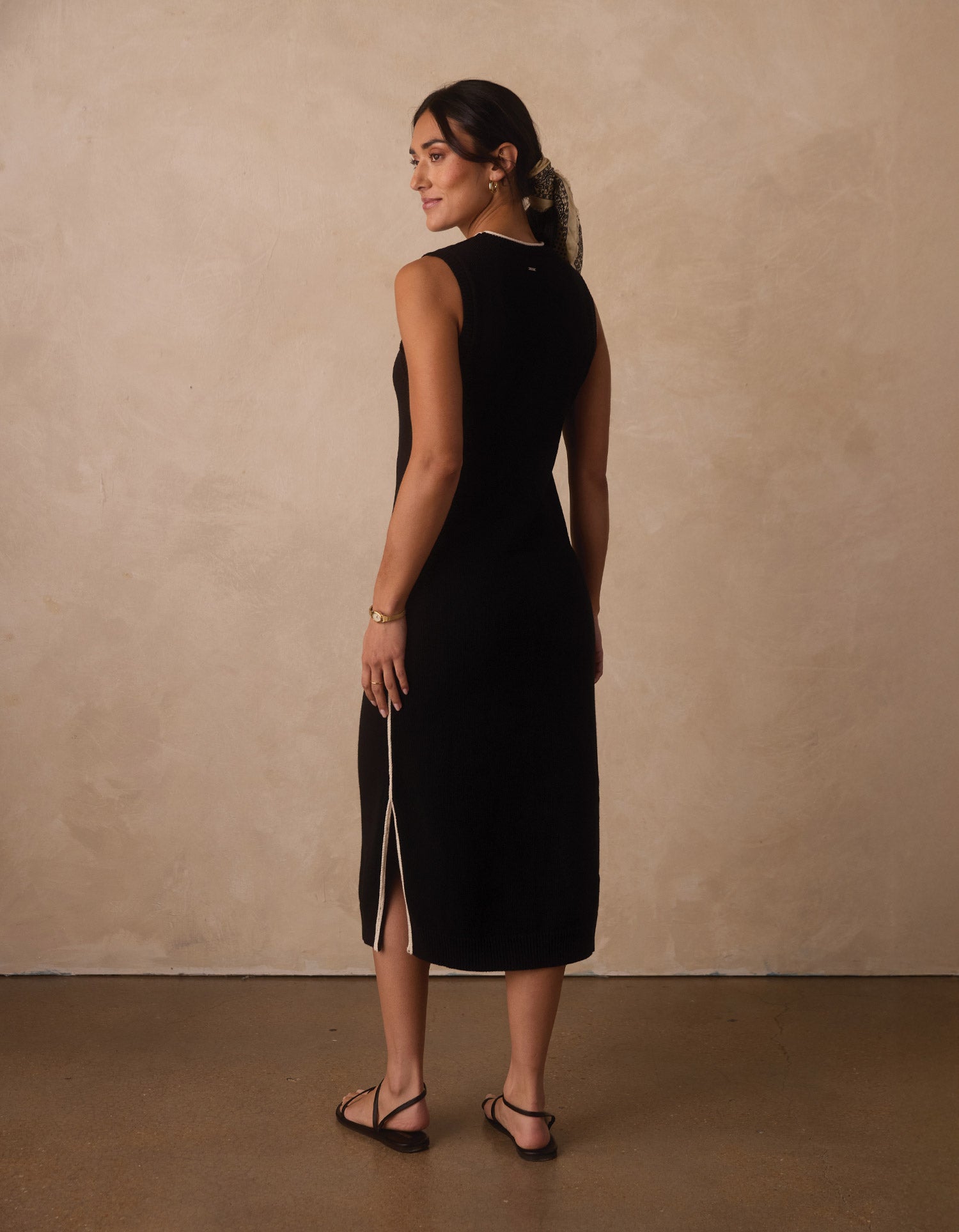 Women | Lucia Knit Midi Dress | Black/Cream