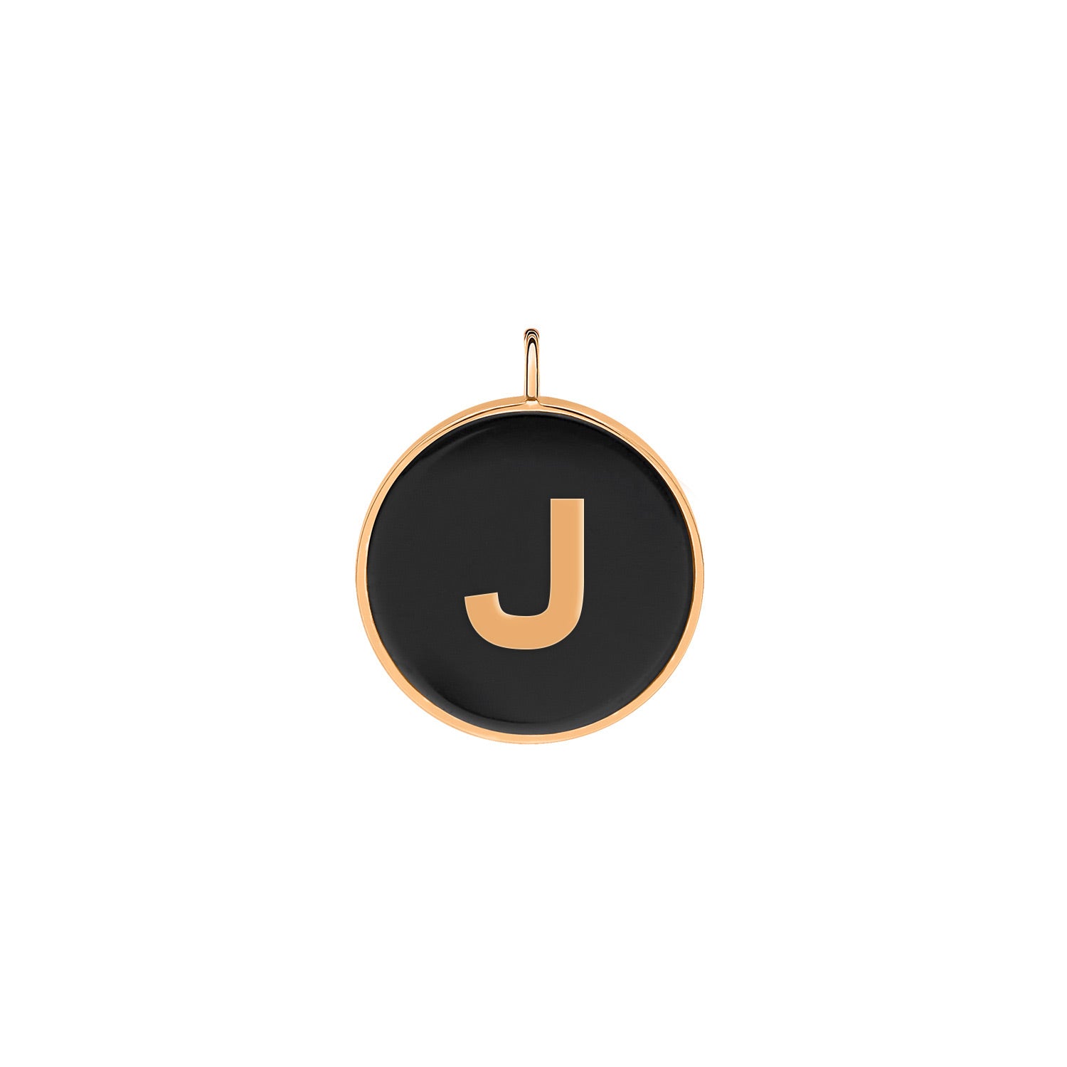 J | Initial Ever Onyx Disc Pendant | 18K Rose Gold