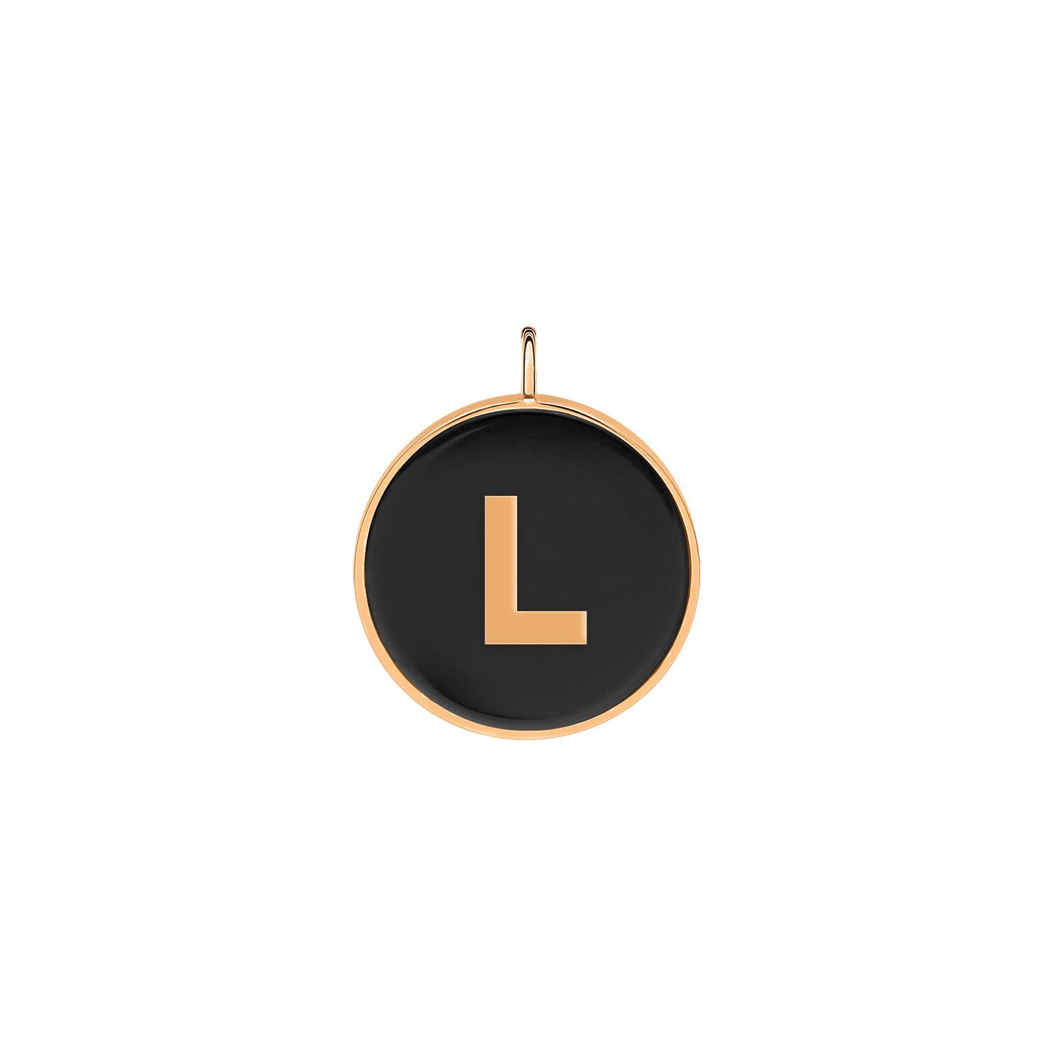 L | Initial Ever Onyx Disc Pendant | 18K Rose Gold