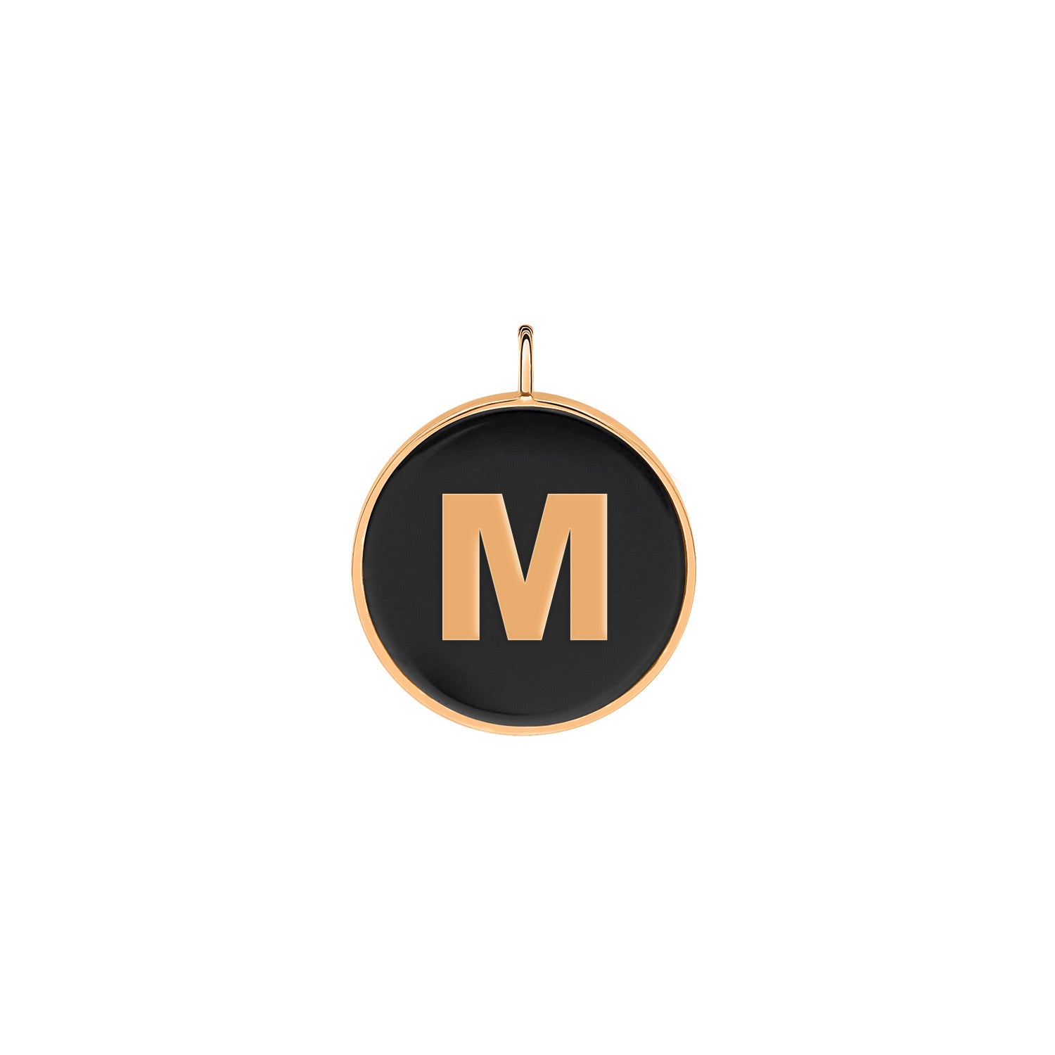 M | Initial Ever Onyx Disc Pendant | 18K Rose Gold