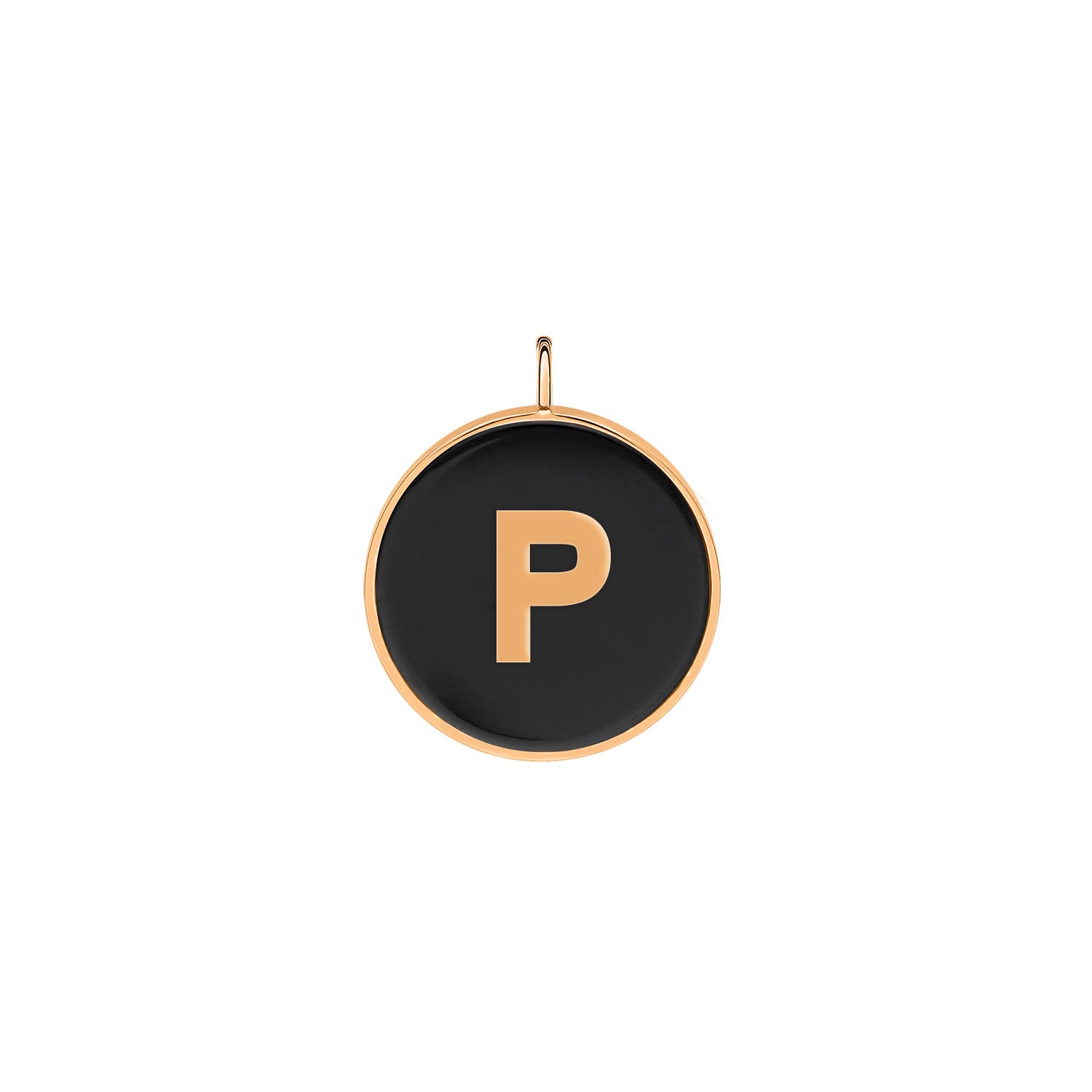 P | Initial Ever Onyx Disc Pendant | 18K Rose Gold
