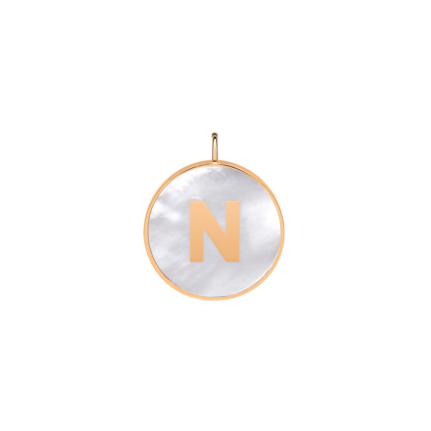 N | Initial Ever White Mother of Pearl Disc Pendant | 18K Rose Gold