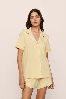 Model is wearing Gisele TENCEL Modal Relaxed Short PJ Set in  Sunrise/Ivory