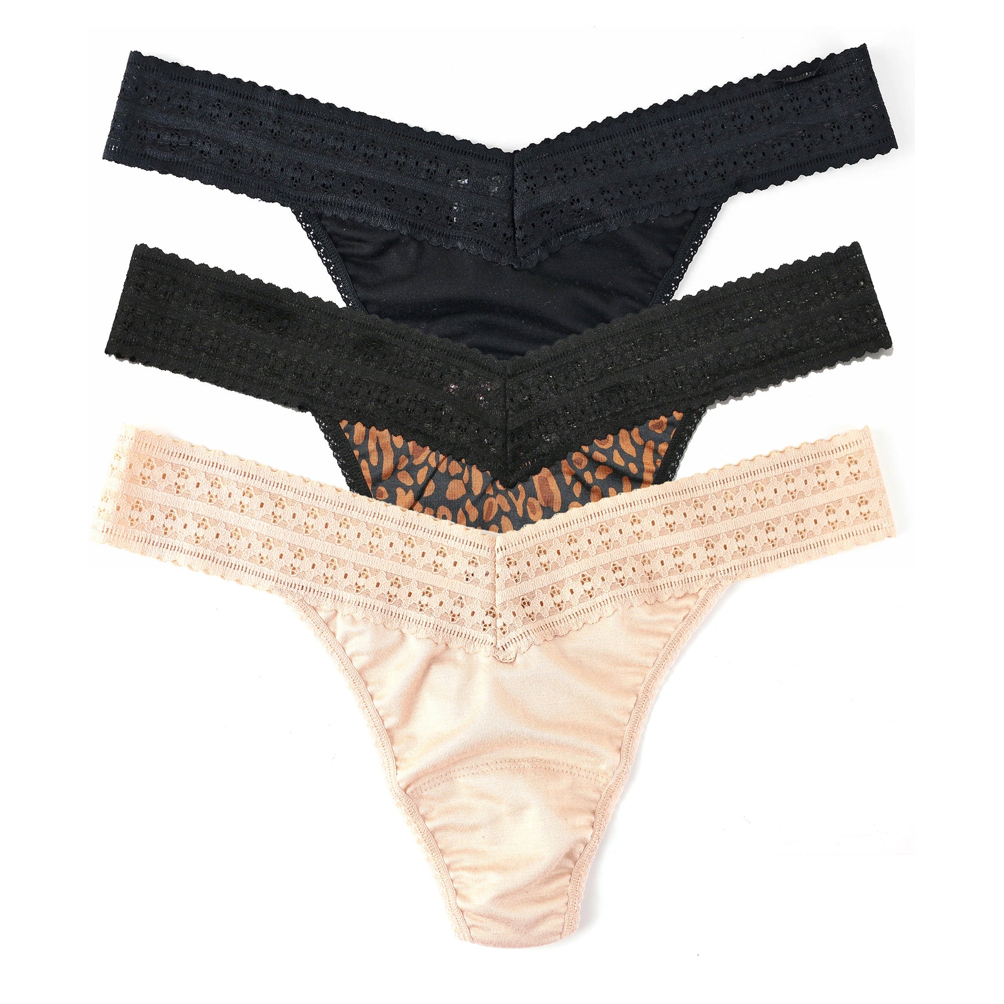 3-Pack Dreamease Modal Original Rise Thong | Black/ So Wild/Chai