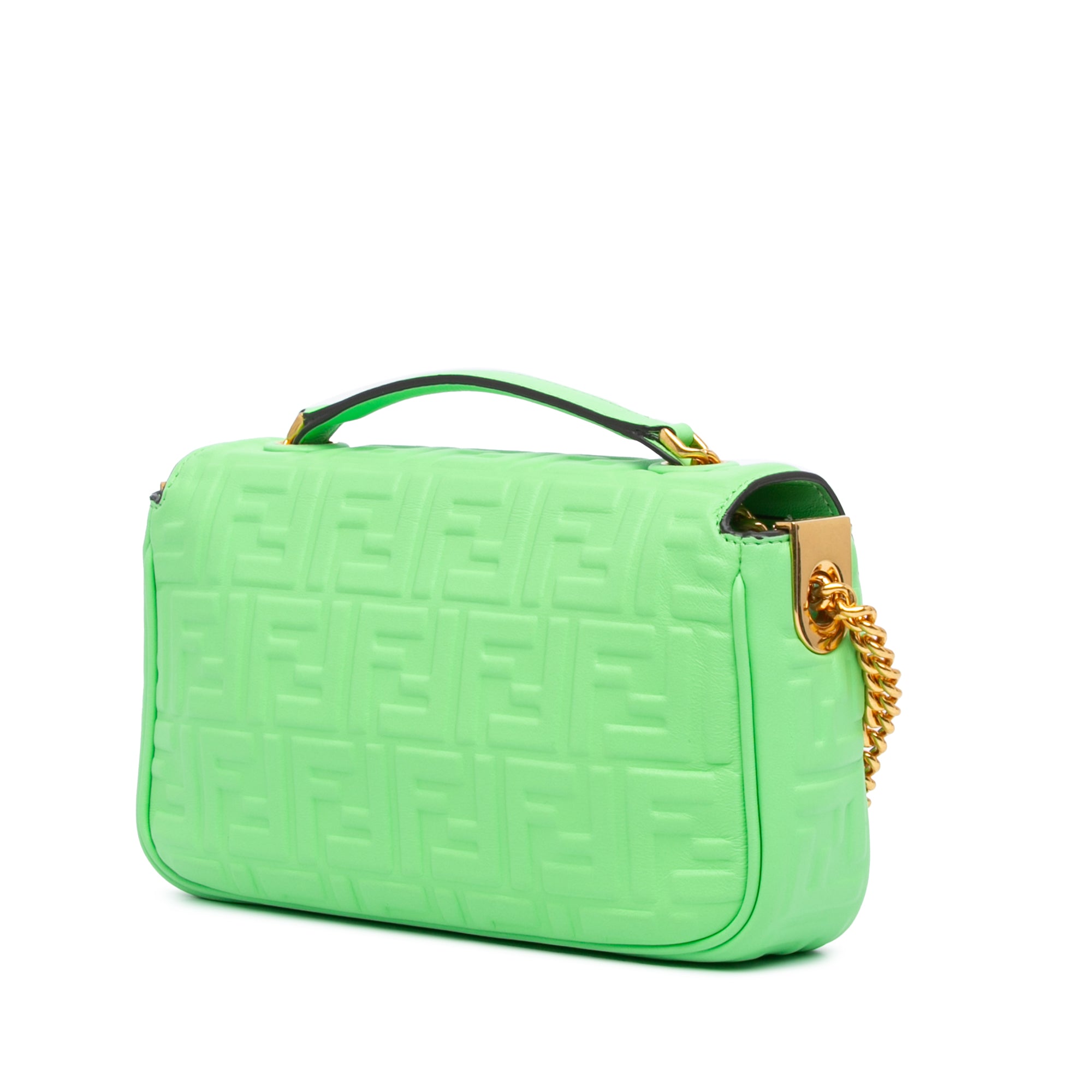 Fendi | Pre-Owned Zucca Embossed Leather Chain Midi Baguette - III | Green/Light Green