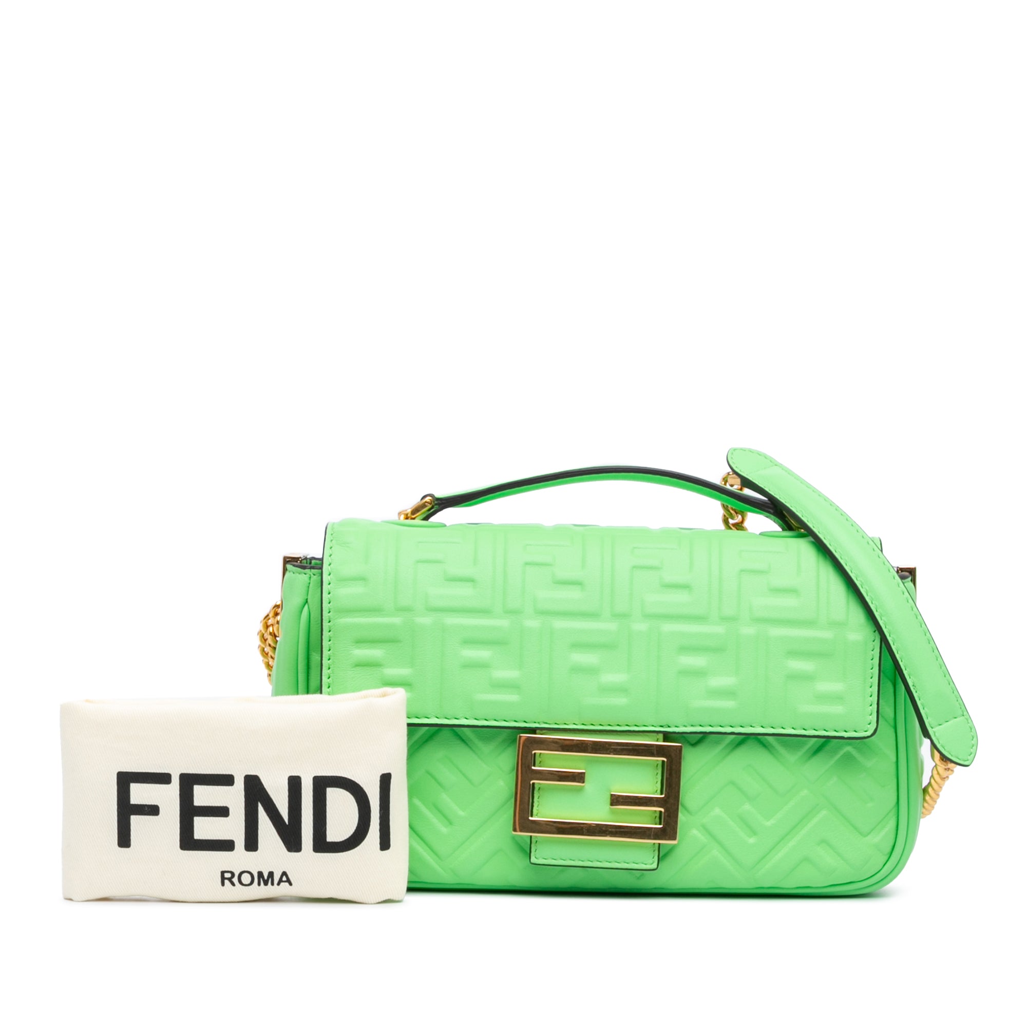 Fendi | Pre-Owned Zucca Embossed Leather Chain Midi Baguette - III | Green/Light Green
