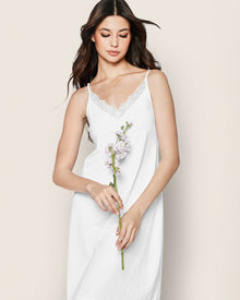 Women's Pima Nightgown with Lace | White