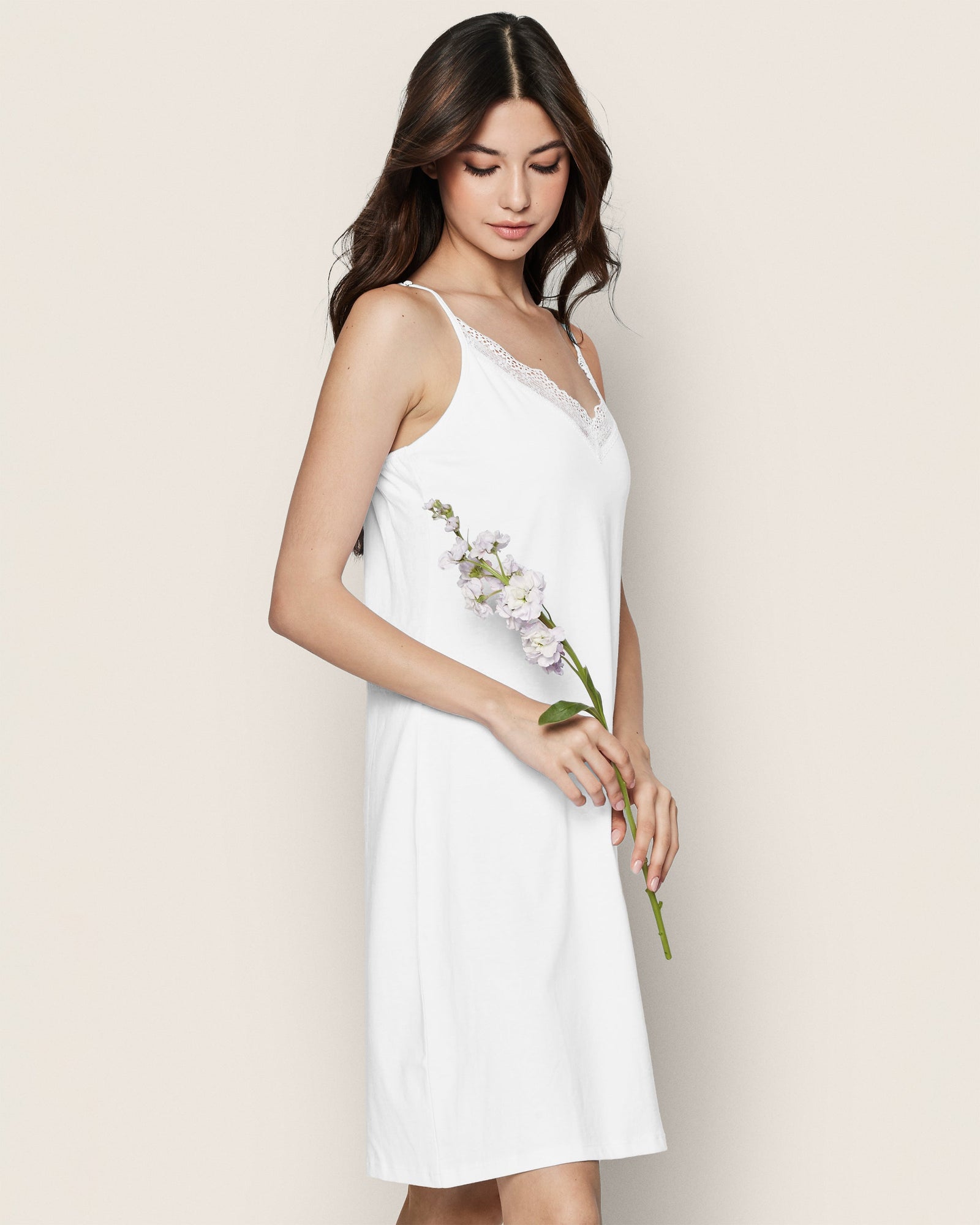 Women's Pima Nightgown with Lace | White