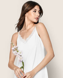 Women's Pima Nightgown with Lace | White