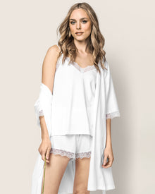 Women's Pima Robe with Lace | White