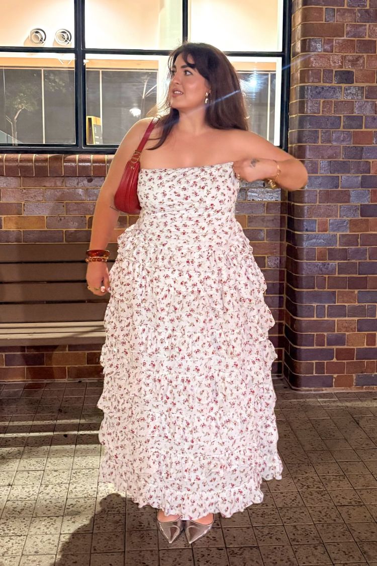 Paisley Floral Ruffle Maxi Skirt | White