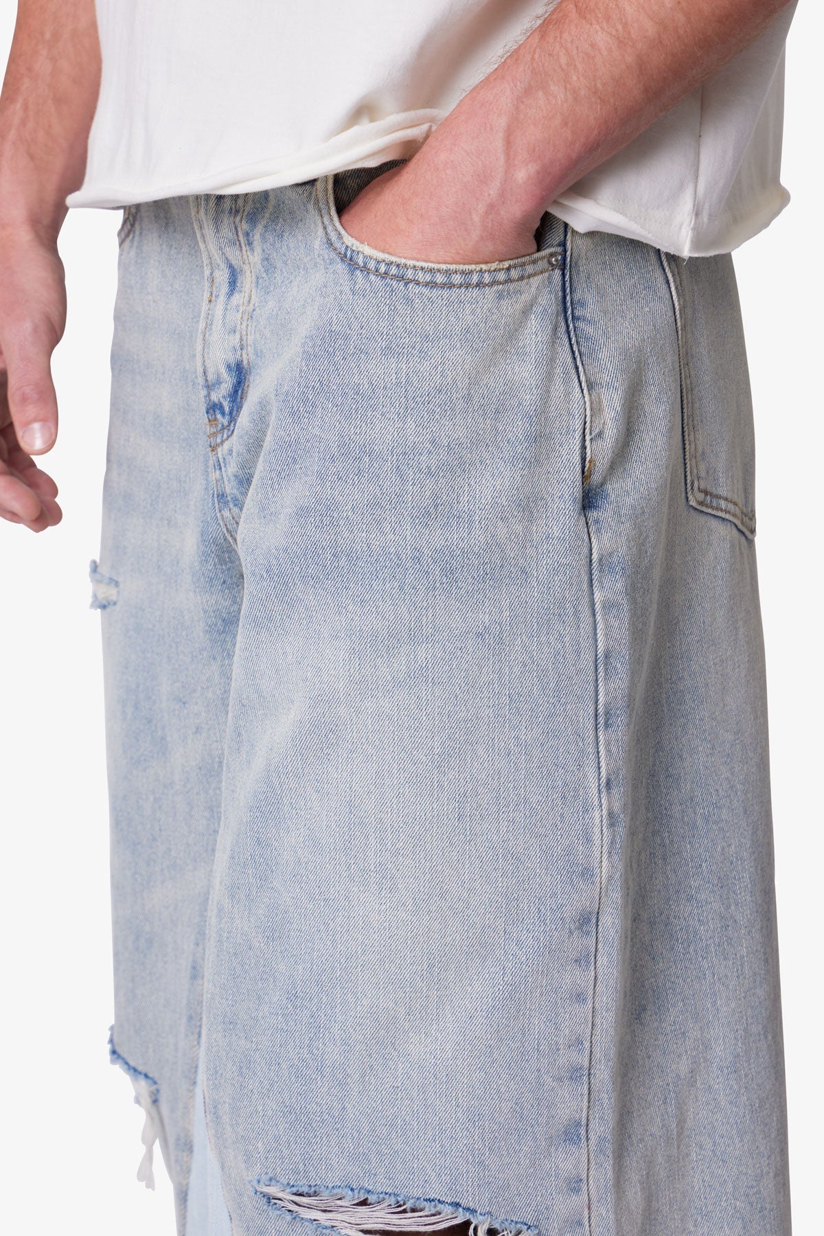 Paneled Denim Shorts | Washed Light Blue