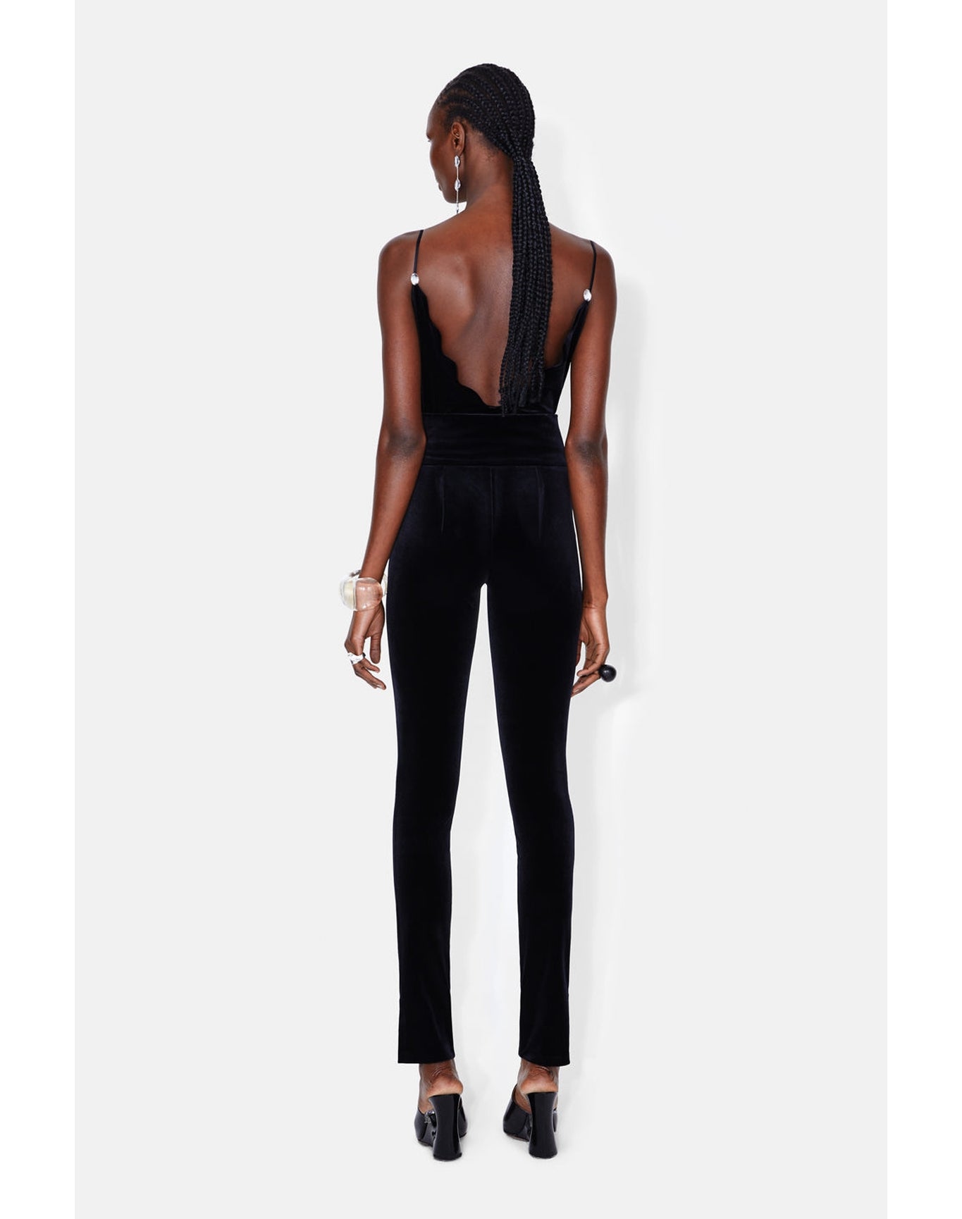 Pat Globe Velvet Bodysuit | Black