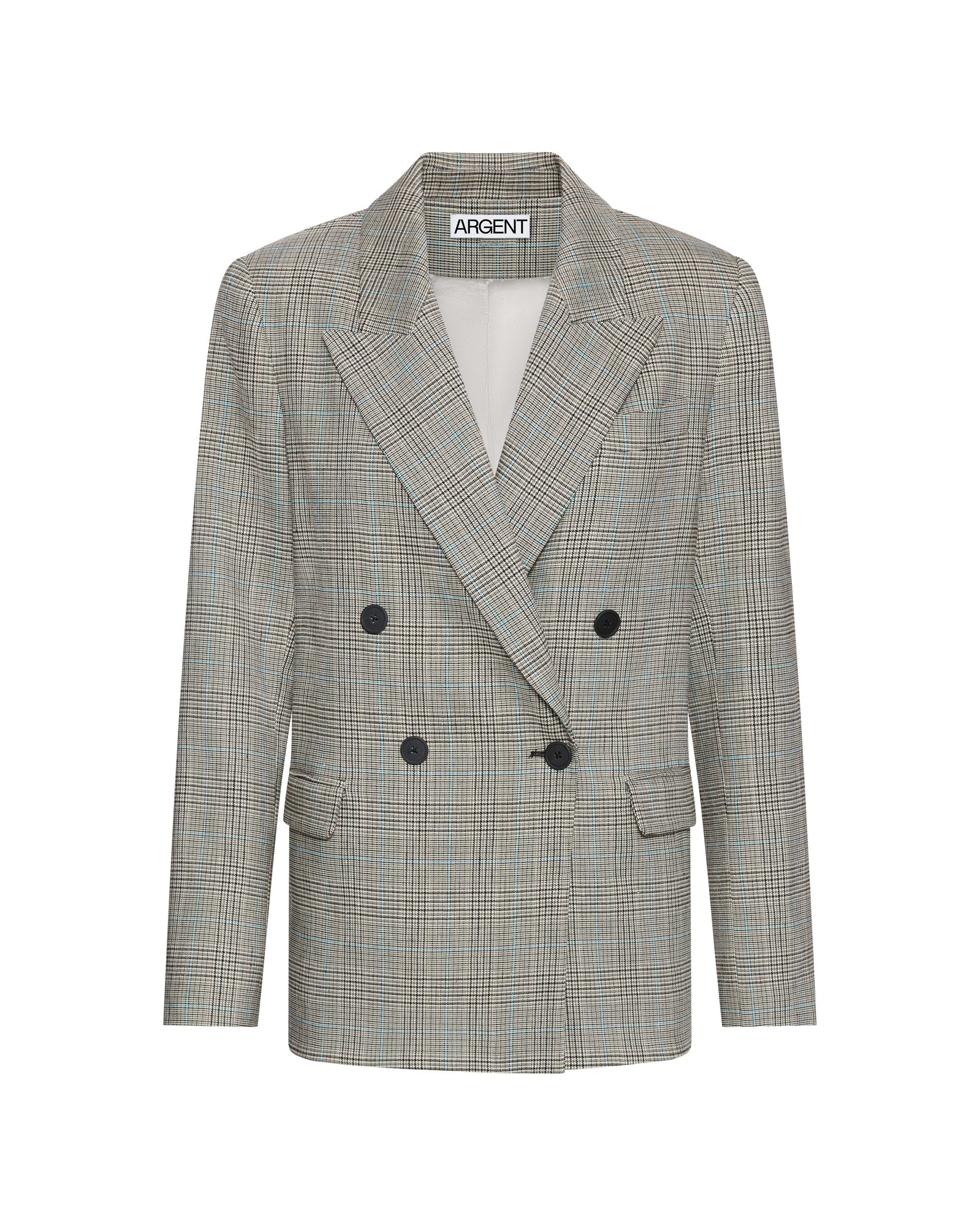 Peak Lapel Blazer in Houndstooth Plaid | Grey Multi