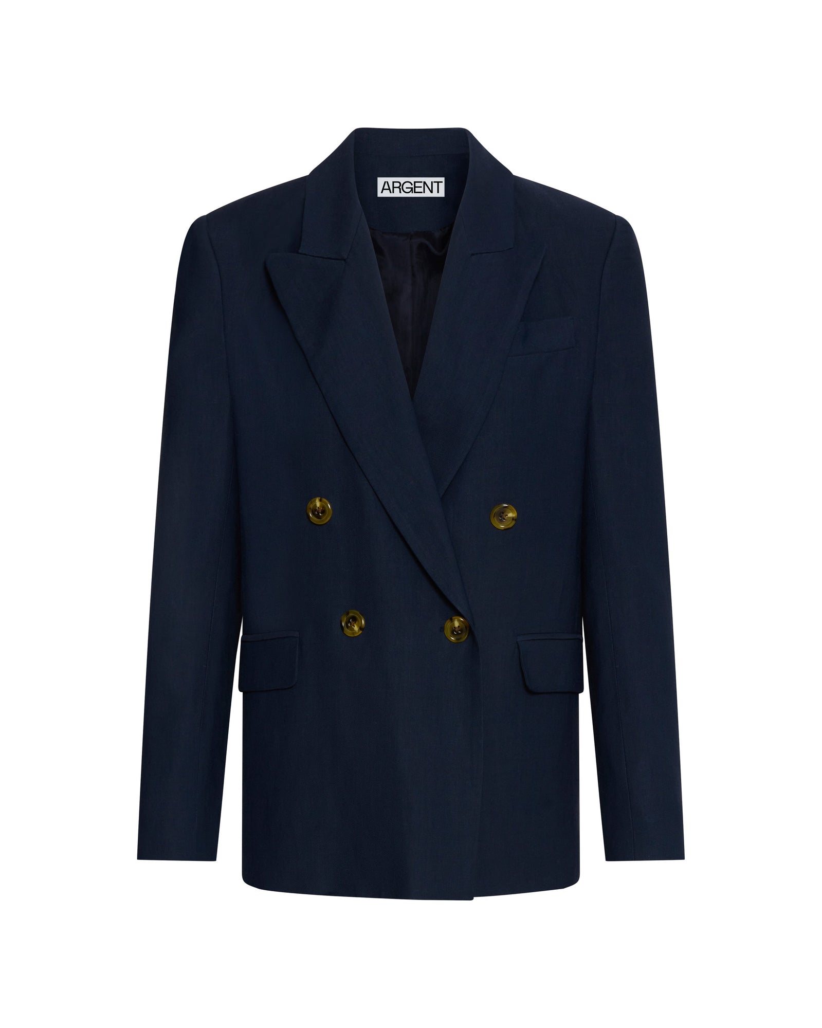 Peak Lapel Blazer in Viscose Linen Twill | Navy