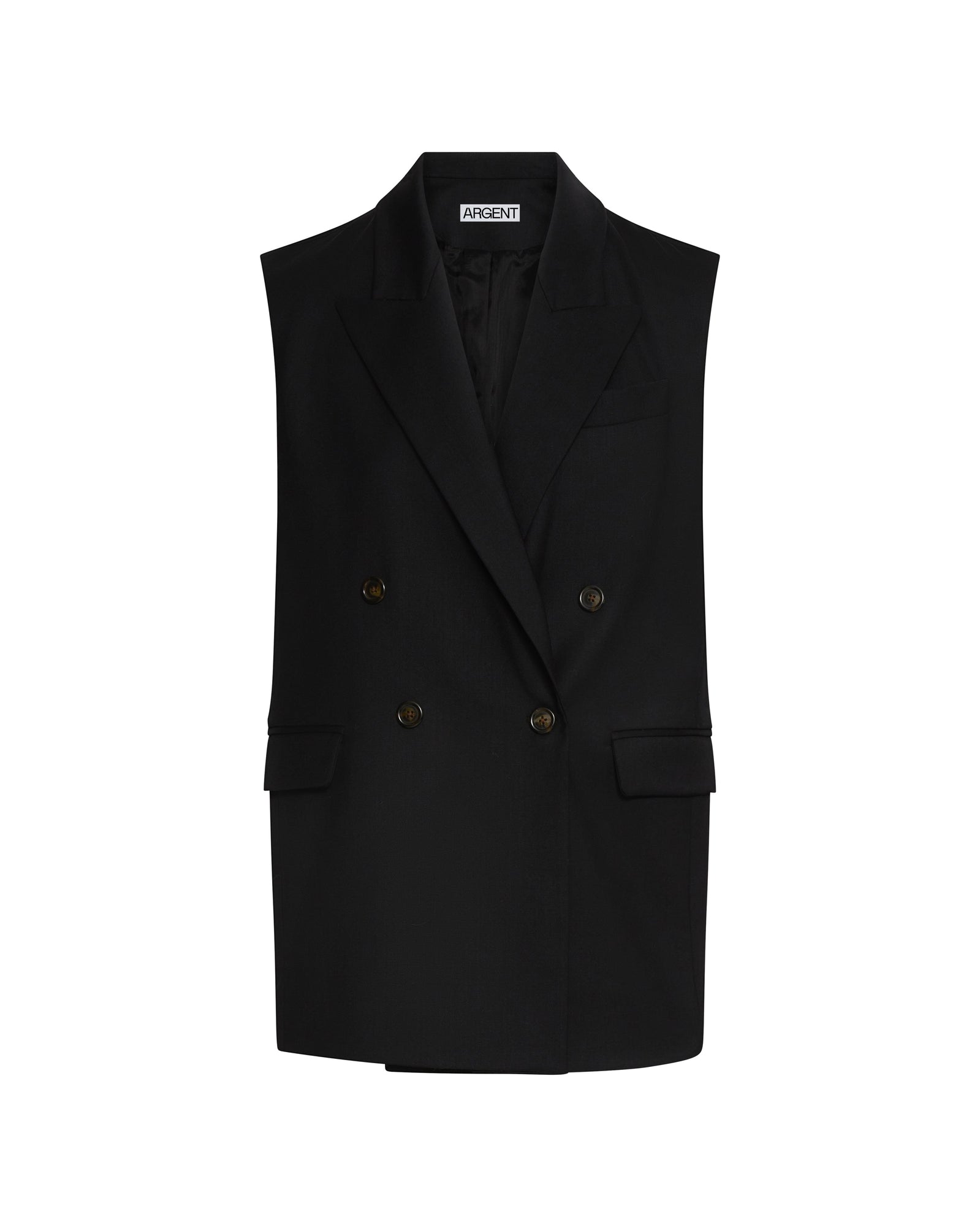 Peak Lapel Vest in Seasonless Wool | Black