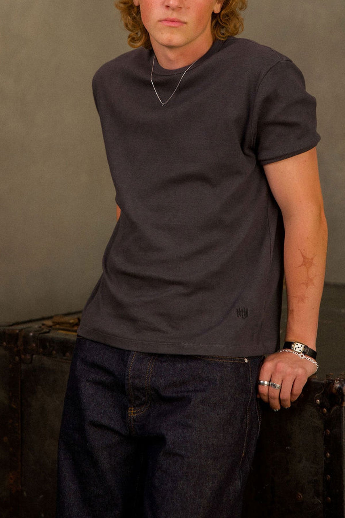 Perfect Slim Ribbed Tee | Washed Black