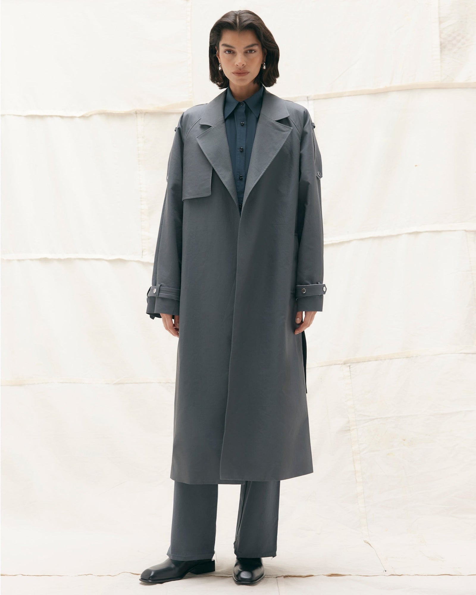 Bianca | Rhea Contrast Trim Trench Coat in Size Small