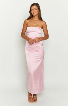 Bloom Satin Strapless Maxi Dress | Pink
