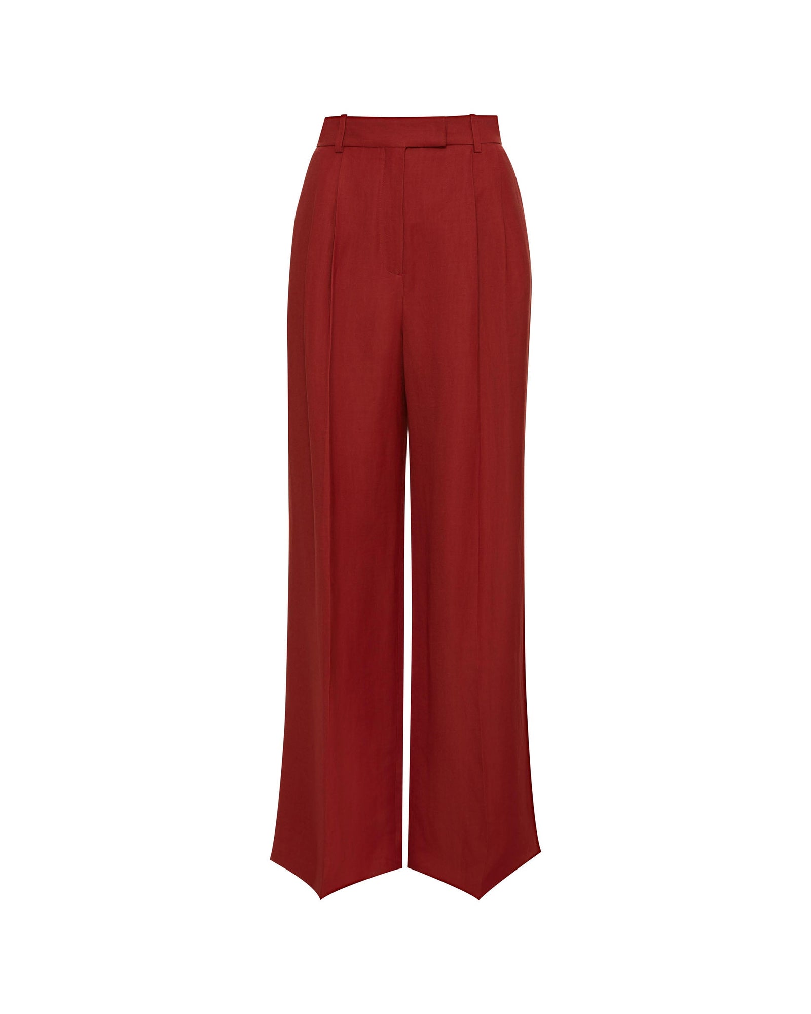 Pleated Trouser in Viscose Linen Twill | Chili