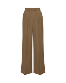 Pleated Trouser in Viscose Linen Twill | Khaki Green