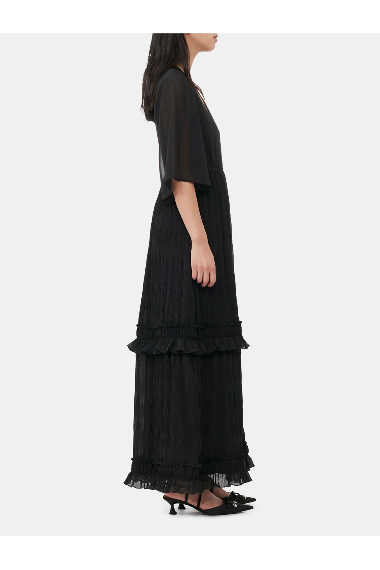 Pleated Georgette Maxi Dress | Black