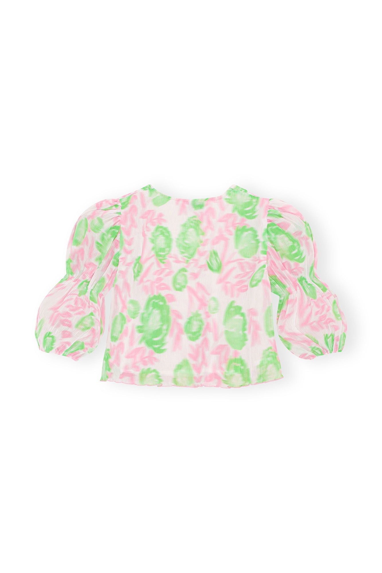 Pleated Georgette U neck Blouse | Pink Tulle