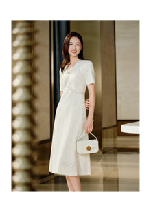 Pleated Lace Dress | Beige