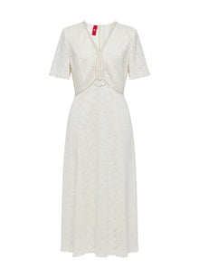 Pleated Lace Dress | Beige