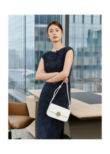 Pleated Slimming Dress | Navy