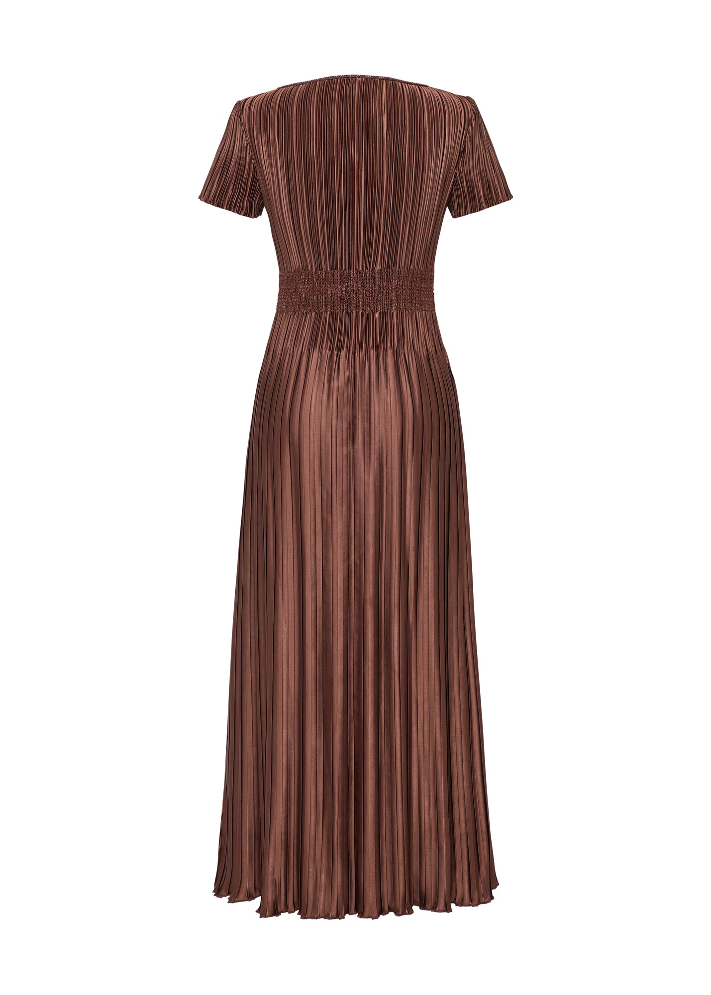 Pleated Waist-Cinched Dress | Brown