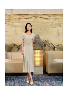 Pleated Waist-Cinched Dress | Golden