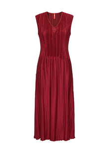 Pleated Waist-Cinched Dress | Red