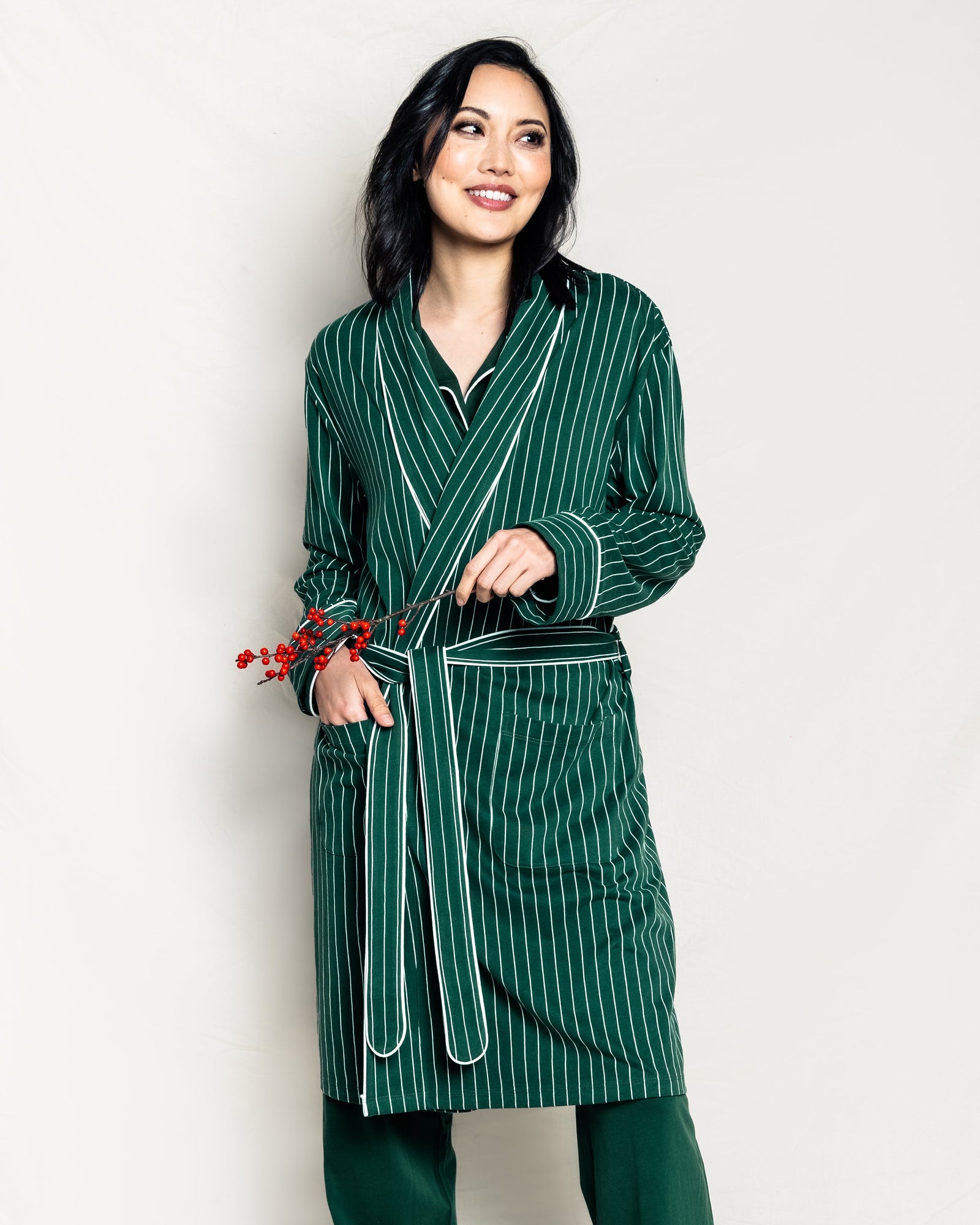 Women's Pima Robe | Green Stripe