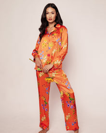 Women's Silk Pajama Set | Tangerine Brilliant Botanical