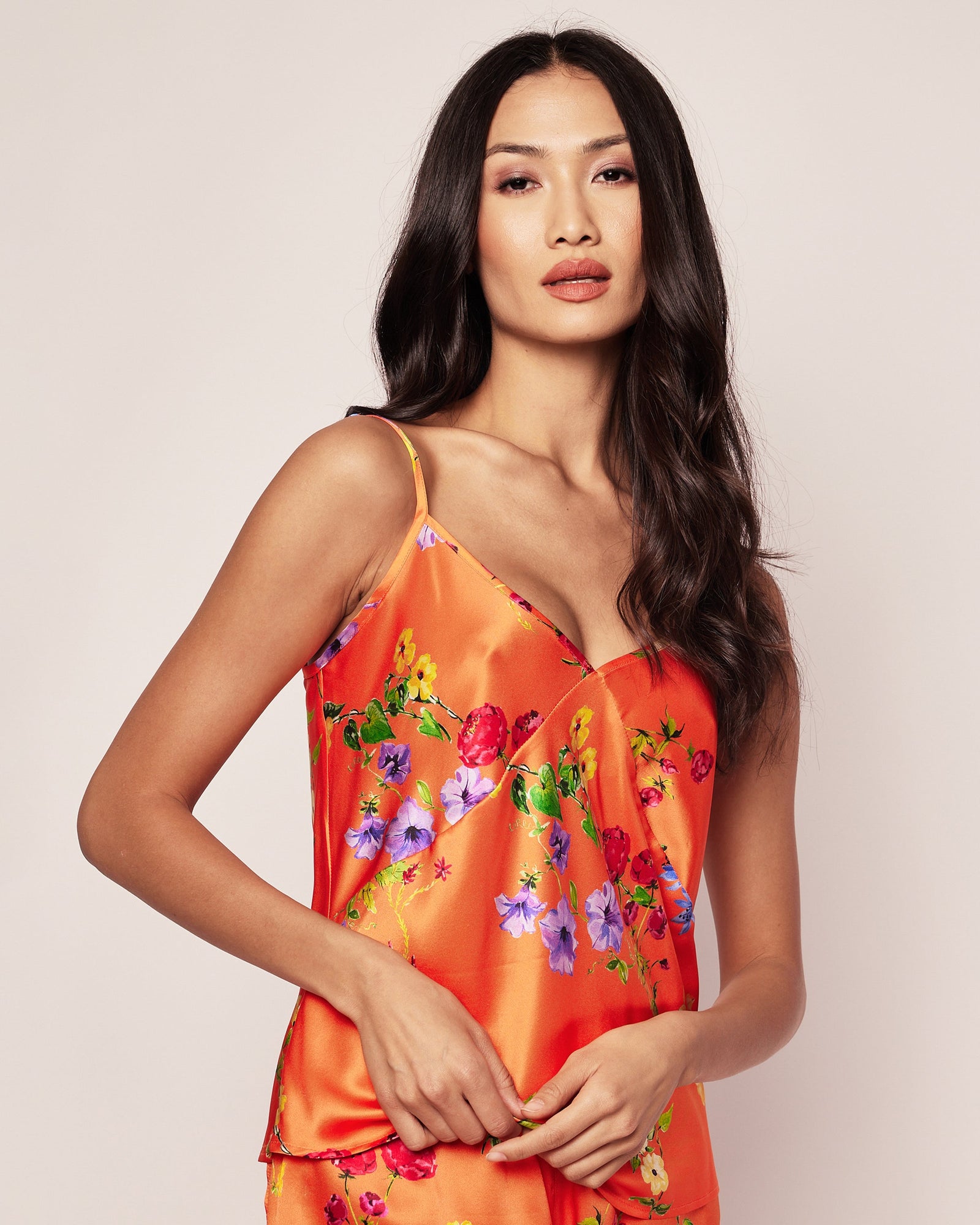 Women's Silk Cami Short Set | Tangerine Brilliant Botanical