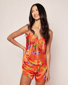 Women's Silk Cami Short Set | Tangerine Brilliant Botanical