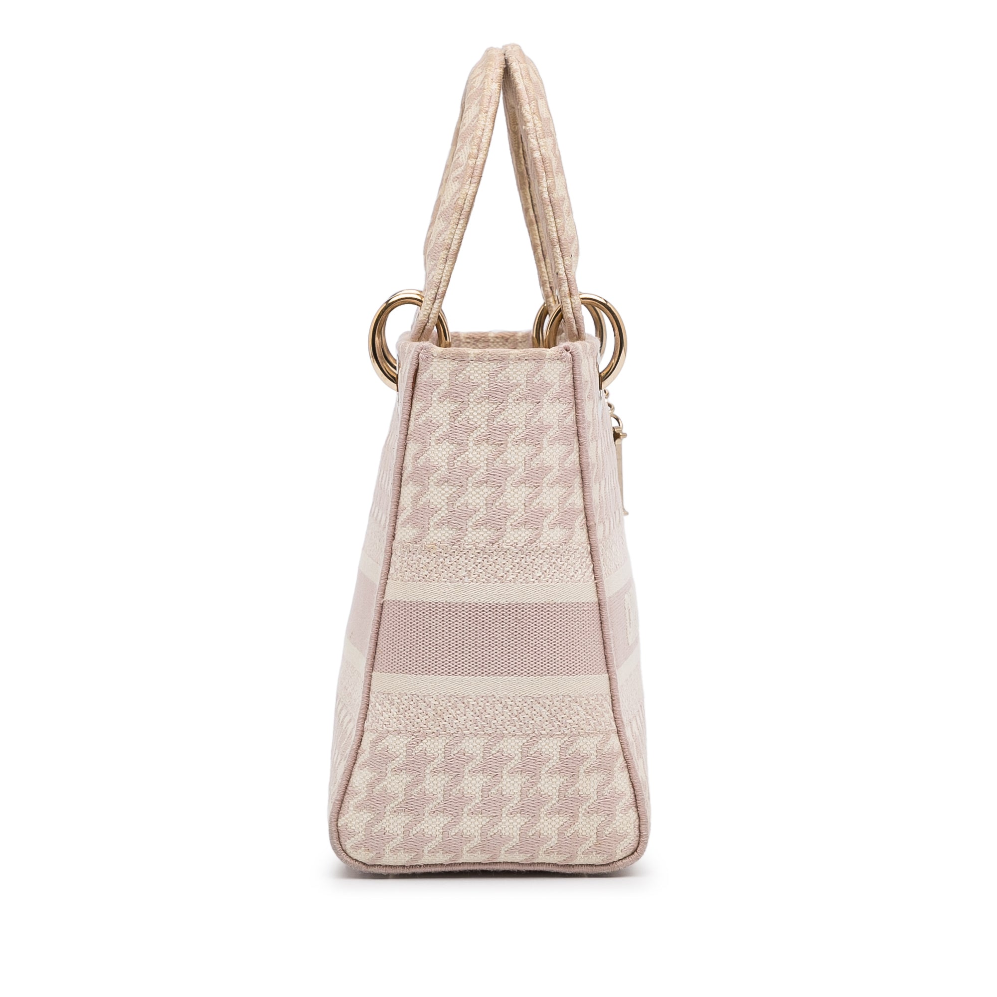 Dior | Pre-Owned Medium Embroidered Canvas Houndstooth Lady D Lite | Pink/Light Pink
