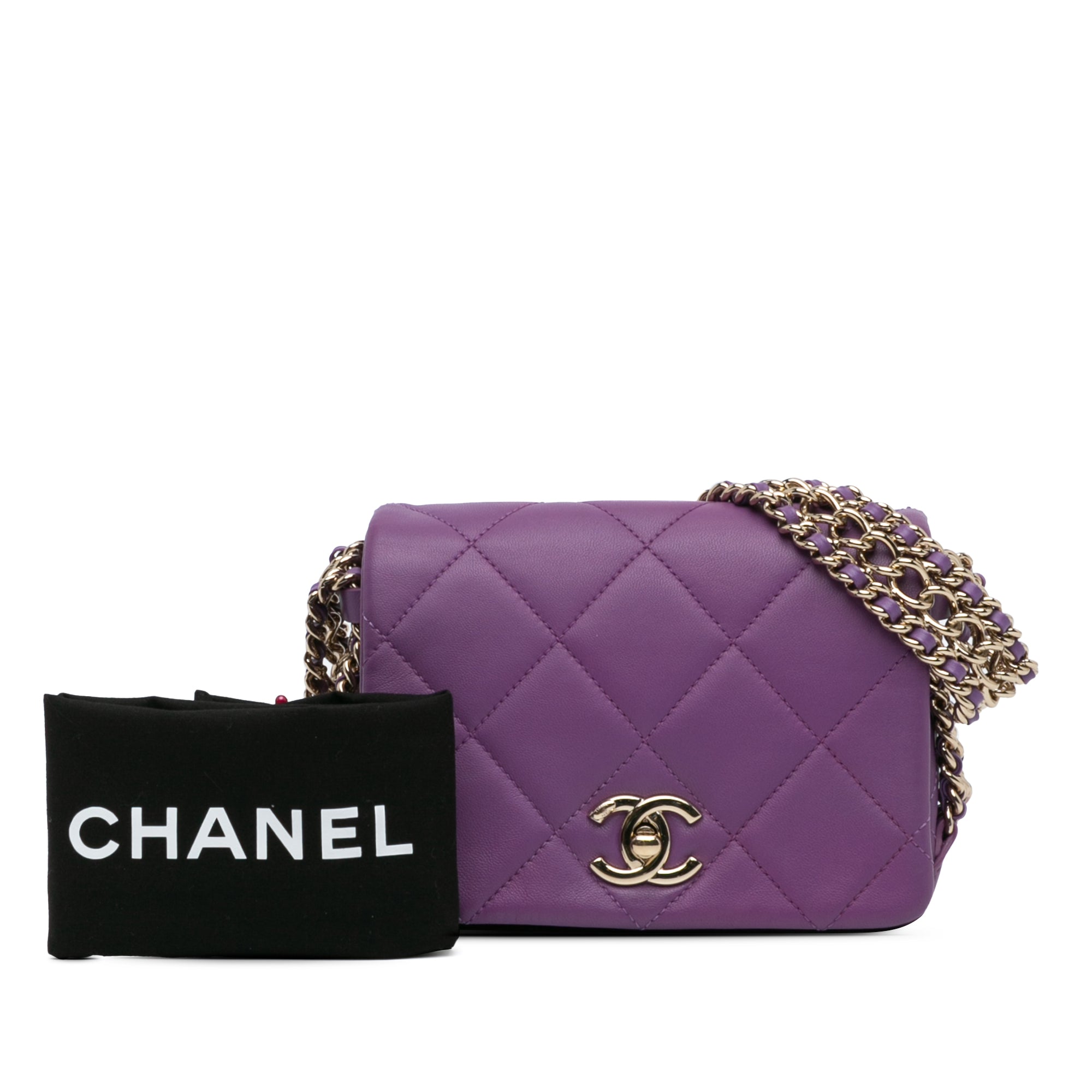 Chanel | Pre-Owned Mini Lambskin Triple Chain Full Flap | Purple