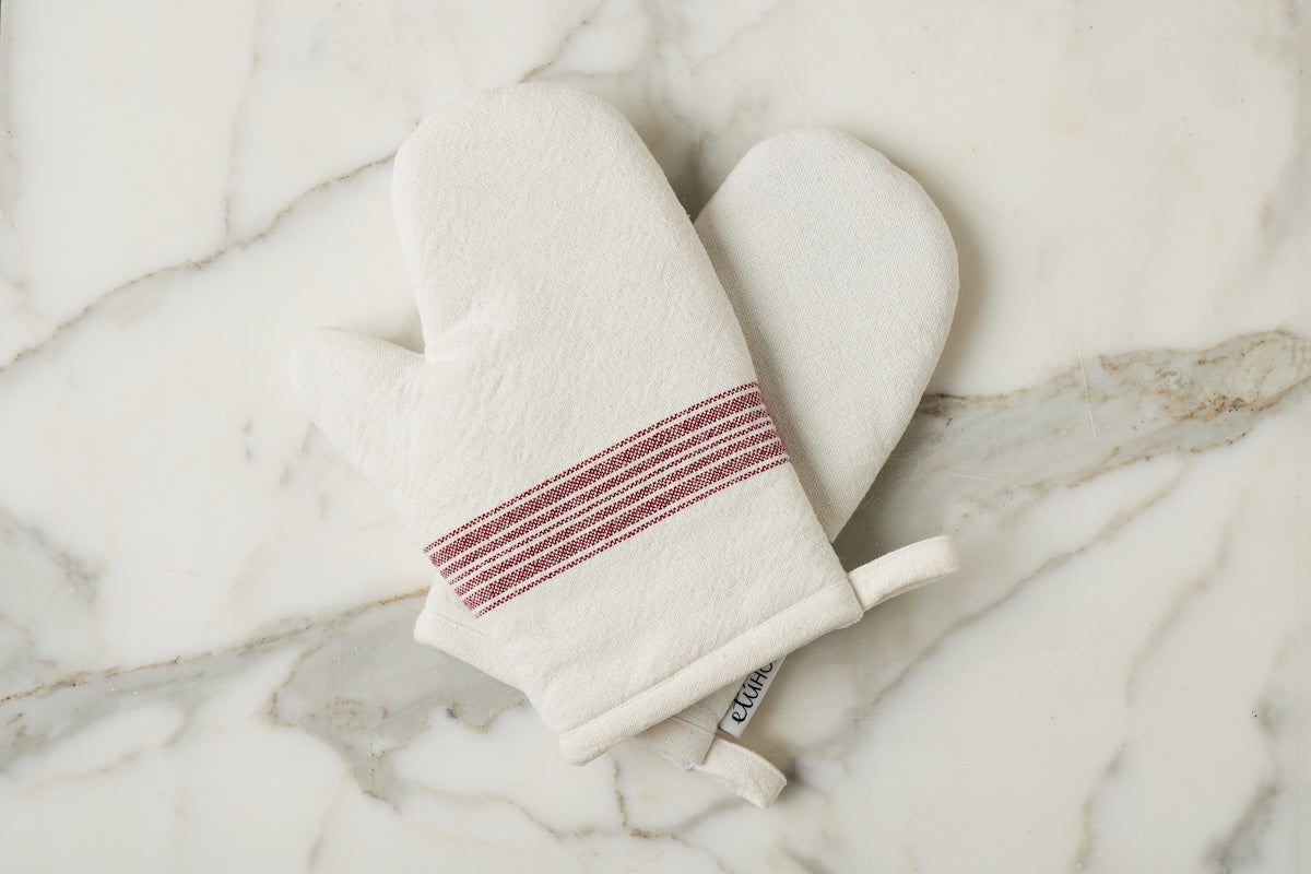 Oven Mitt | Vintage Merlot Red Stripe | Set of 2