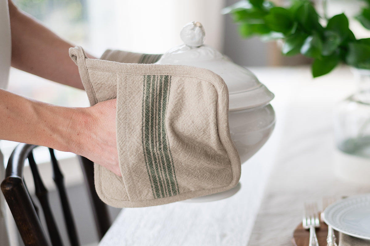 Pot Holder | Vintage Spruce Green Stripe | Set of 2