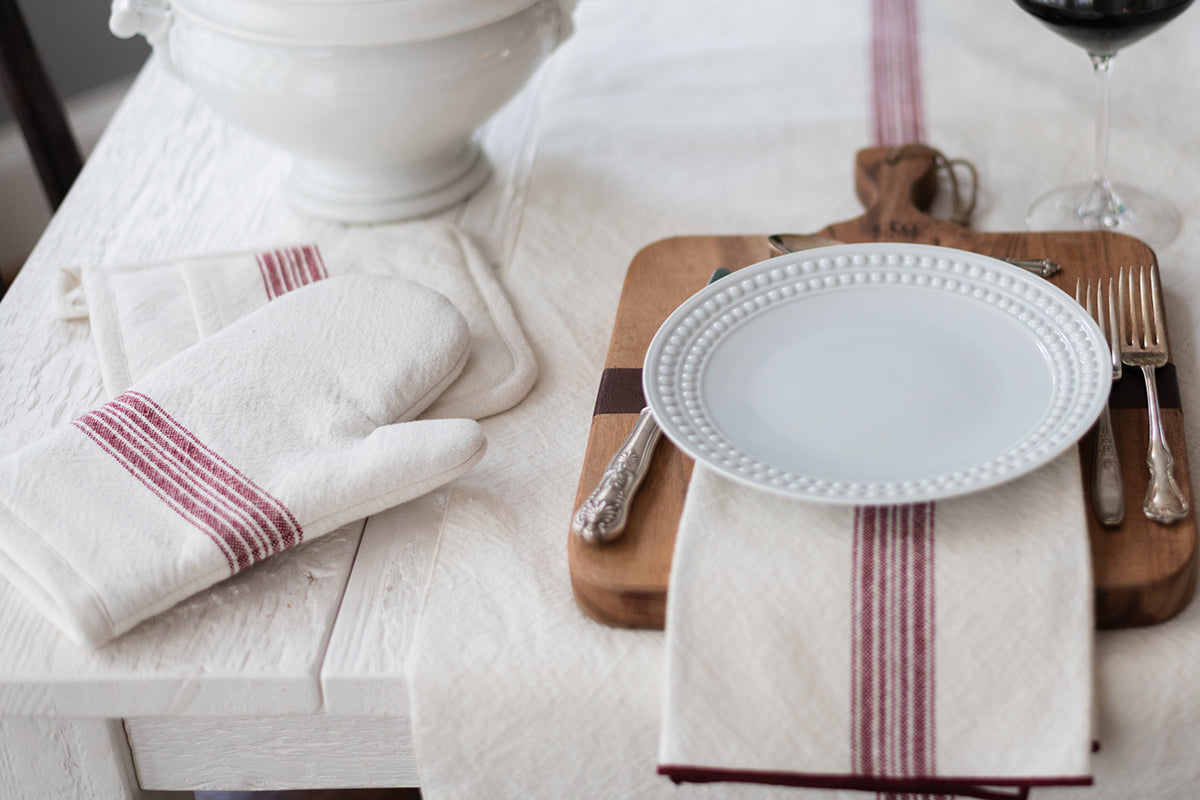 Pot Holder | Vintage Merlot Red Stripe | Set of 2